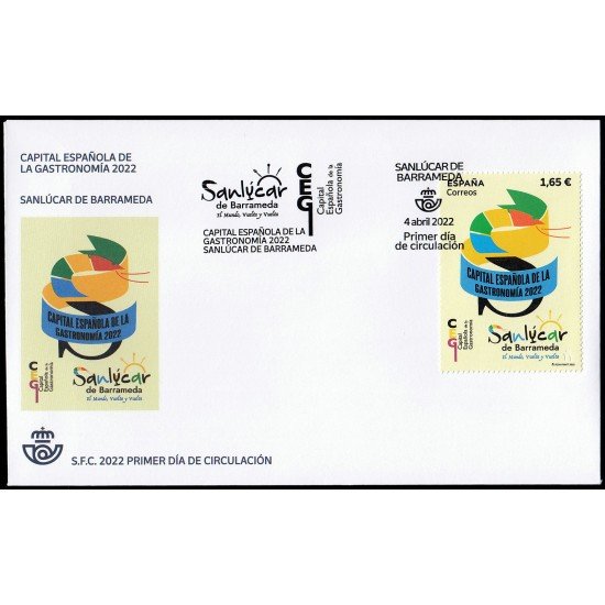 España Spain 5562 2022 Capital Española de la Gastronomía 2022 Sanlúcar de Barrameda  SPD Sobre Primer Día