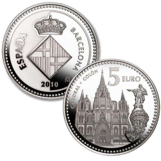 España Spain 2010 5 euros Capitales de provincia Barcelona Plata Ag España Spain 2010 5 euros Capitales de provincia Barcelona Plata Ag