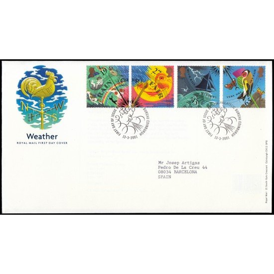 Gran Bretaña 2240/43 2001 SPD FDC El Tiempo Barómetro Sobre primer día
