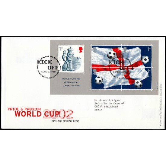 Gran Bretaña HB 17 2002 SPD FDC Copa Mundial de Fútbol Corea del Sur Sobre primer día Gran Bretaña HB 17 2002 SPD FDC Copa Mundial de Fútbol Corea del Sur Sobre primer día