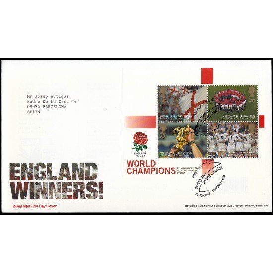 Gran Bretaña HB 22 2003 SPD FDC Deportes Copa del Mundo de Rugby Sobre primer día Gran Bretaña HB 22 2003 SPD FDC Deportes Copa del Mundo de Rugby Sobre primer día