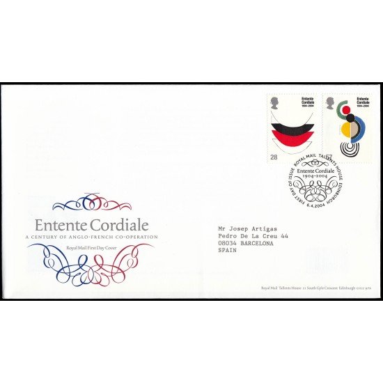 Gran Bretaña 2546/47 2004 SPD FDC Centenario del Entente Cordiale Sobre primer día