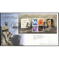 Gran Bretaña HB 61 2009 SPD FDC Literatura 250 Aniversario Robert Burns Sobre primer día Gran Bretaña HB 61 2009 SPD FDC Literatura 250 Aniversario Robert Burns Sobre primer día