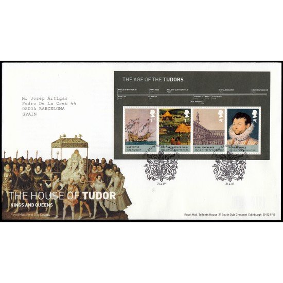 Gran Bretaña HB 64 2009 SPD FDC Los Reyes Británicos Dinastía Tudor Sobre primer día Gran Bretaña HB 64 2009 SPD FDC Los Reyes Británicos Dinastía Tudor Sobre primer día