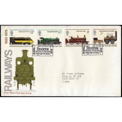 Gran Bretaña 760/63 1975 SPD FDC 150 Años Primer Tren Público Sobre primer día Gran Bretaña 760/63 1975 SPD FDC 150 Años Primer Tren Público Sobre primer día