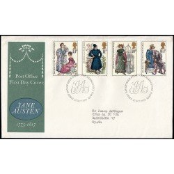 Gran Bretaña 766/69 1975 SPD FDC Bicentenario Nacimiento Jane Austen Sobre primer día Gran Bretaña 766/69 1975 SPD FDC Bicentenario Nacimiento Jane Austen Sobre primer día