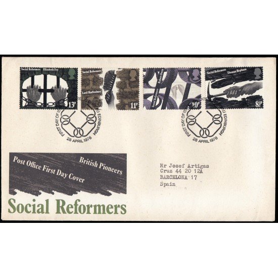 Gran Bretaña 790/93 1976 SPD FDC Pioneros Británicos Reformadores Sociales Sobre primer día Gran Bretaña 790/93 1976 SPD FDC Pioneros Británicos Reformadores Sociales Sobre primer día