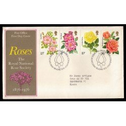 Gran Bretaña 795/98 1976 SPD FDC Rosas Centenario The Royal National Rose Society Sobre primer día