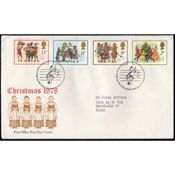 Gran Bretaña 876/79 1978 SPD FDC Navidad Músicos y Cantantes Sobre primer día Gran Bretaña 876/79 1978 SPD FDC Navidad Músicos y Cantantes Sobre primer día