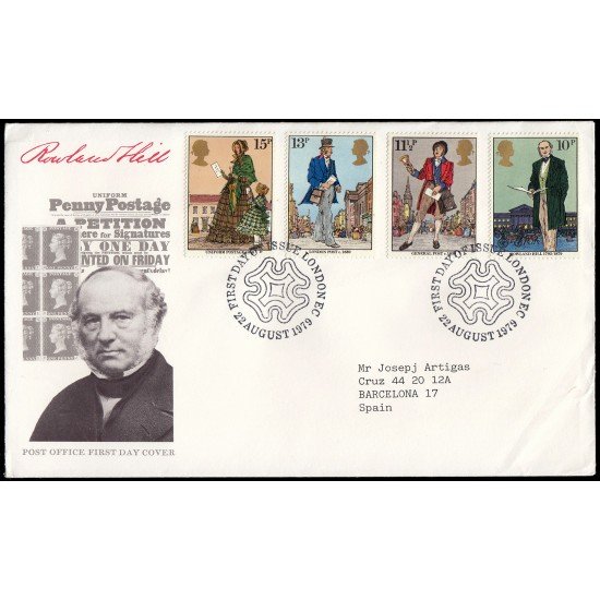 Gran Bretaña 909/12 1979 SPD FDC 100 Años Fallecimiento de Rowland Hill Sobre primer día Gran Bretaña 909/12 1979 SPD FDC 100 Años Fallecimiento de Rowland Hill Sobre primer día