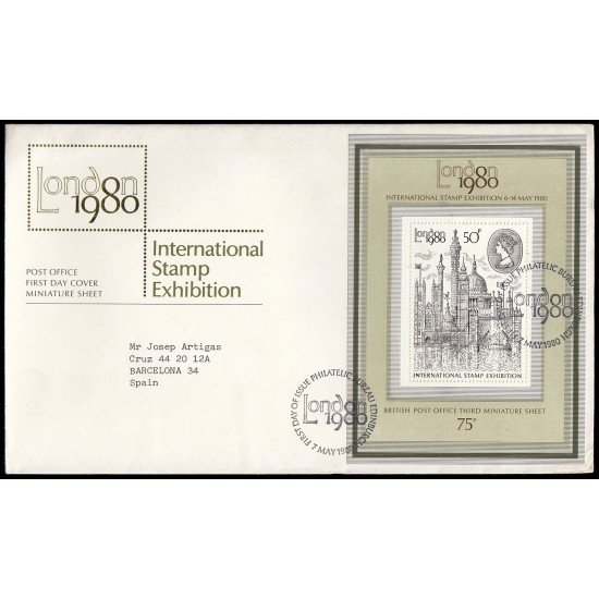 Gran Bretaña HB 3 1980 SPD FDC Exposición Filatélica Internacional Sobre primer día Gran Bretaña HB 3 1980 SPD FDC Exposición Filatélica Internacional Sobre primer día