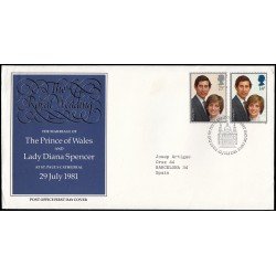 Gran Bretaña 1001/02 1981 SPD FDC Boda Real Príncipe Carlos y Lady Diana Sobre primer día Gran Bretaña 1001/02 1981 SPD FDC Boda Real Príncipe Carlos y Lady Diana Sobre primer día