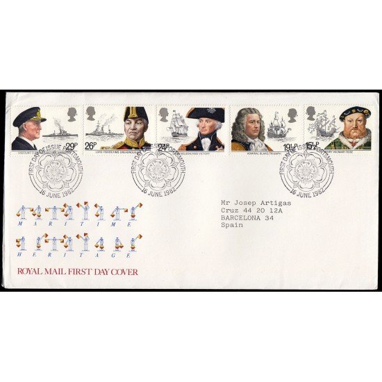 Gran Bretaña 1047/51 1982 SPD FDC Patrimonio Marítimo y Hombres y Barcos Célebre