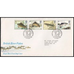 Gran Bretaña 1067/70 1983 SPD FDC Peces de Río Británicos Sobre primer día Gran Bretaña 1067/70 1983 SPD FDC Peces de Río Británicos Sobre primer día