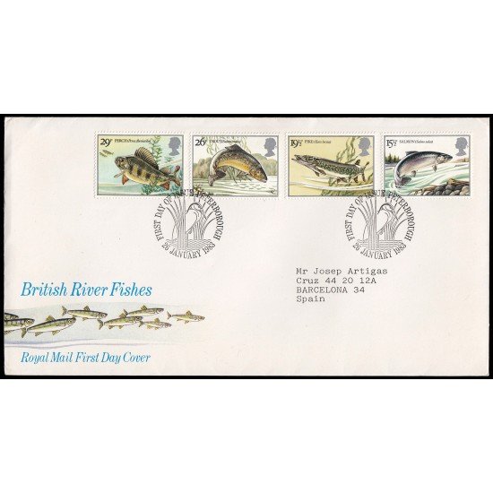 Gran Bretaña 1067/70 1983 SPD FDC Peces de Río Británicos Sobre primer día
