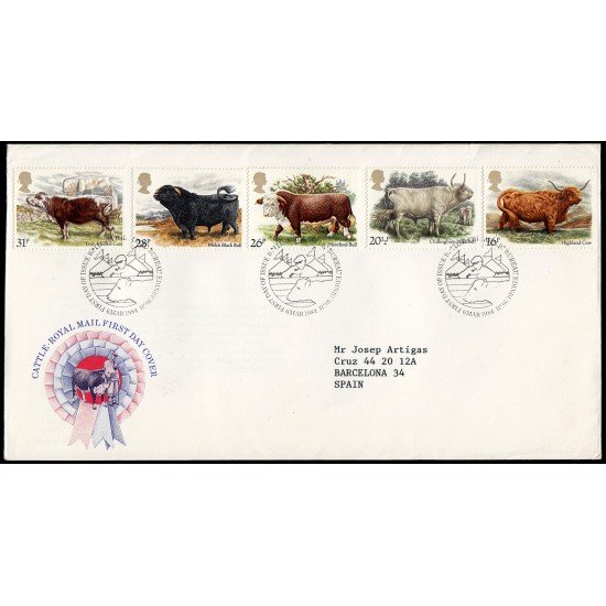 Gran Bretaña 1117/21 1984 SPD FDC Cría de Ganado Bovino Británica Sobre primer día