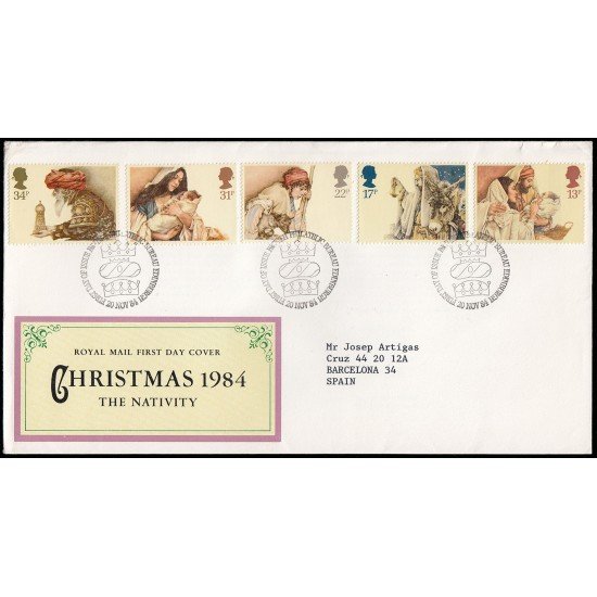 Gran Bretaña 1163/67 1984 SPD FDC Navidad Sobre primer día Gran Bretaña 1163/67 1984 SPD FDC Navidad Sobre primer día