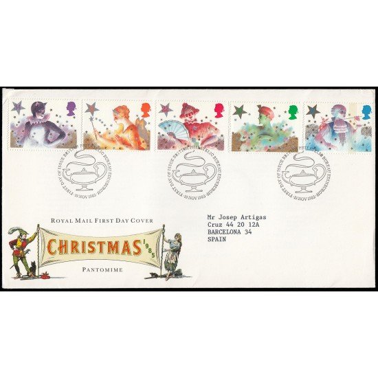 Gran Bretaña 1202/06 1985 SPD FDC Navidad Trajes de Teatro Sobre primer día Gran Bretaña 1202/06 1985 SPD FDC Navidad Trajes de Teatro Sobre primer día