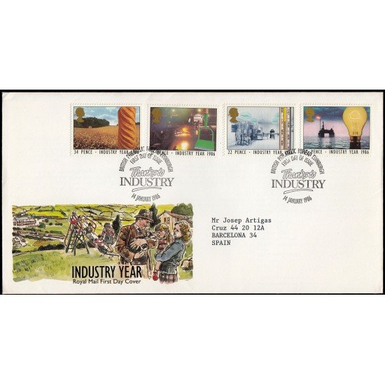 Gran Bretaña 1210/13 1986 SPD FDC Año de la Industria Sobre primer día