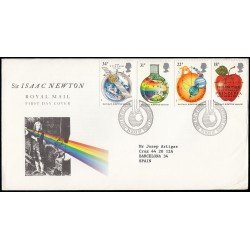 Gran Bretaña 1260/63 1987 SPD FDC 300 Años Ley de la Gravedad Isaac Newton Sobre primer día Gran Bretaña 1260/63 1987 SPD FDC 300 Años Ley de la Gravedad Isaac Newton Sobre primer día