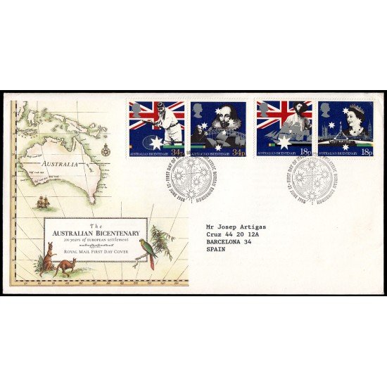 Gran Bretaña 1315/18 1988 SPD FDC Bicentenario de Australia Sobre primer día