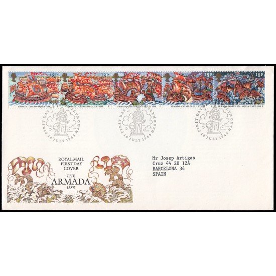 Gran Bretaña 1319/23 1988 SPD FDC 400 Años Fracaso de la Armada Invencible Sobre primer día