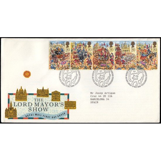 Gran Bretaña 1410/14 1989 SPD FDC 800 Años de la Oficina del Alcalde de Londres Sobre primer día Gran Bretaña 1410/14 1989 SPD FDC 800 Años de la Oficina del Alcalde de Londres Sobre primer día