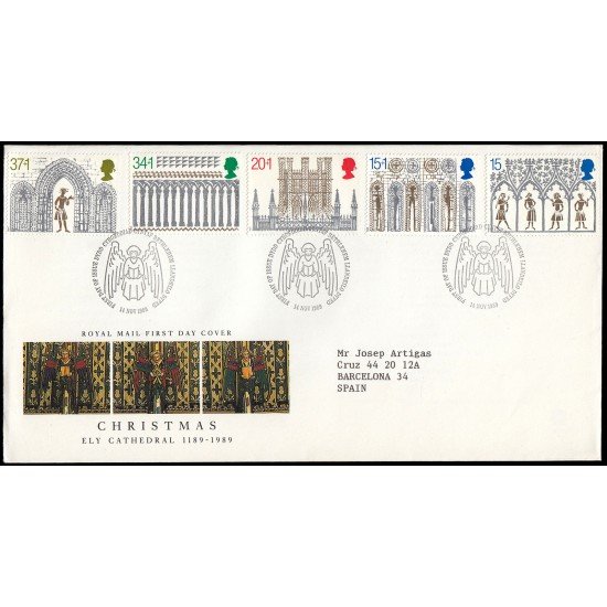 Gran Bretaña 1415/19 1989 SPD FDC Navidad Catedral de Ely Sobre primer día