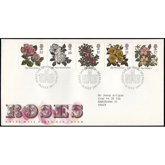 Gran Bretaña 1551/55 1991 SPD FDC Flores Variedades de Rosas Sobre primer día Gran Bretaña 1551/55 1991 SPD FDC Flores Variedades de Rosas Sobre primer día