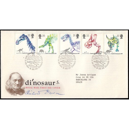 Gran Bretaña 1556/60 1991 SPD FDC Denominación Dinosaurios por Sir Richard Owen Sobre primer día Gran Bretaña 1556/60 1991 SPD FDC Denominación Dinosaurios por Sir Richard Owen Sobre primer día