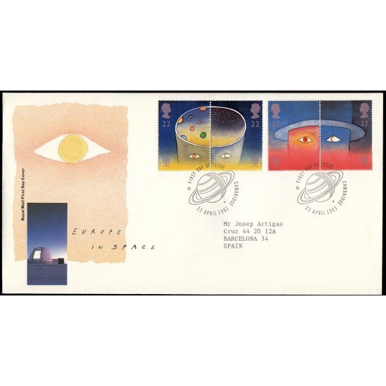 Gran Bretaña 1543/46 1991 SPD FDC Europa y el Espacio Cambridge Sobre primer día Gran Bretaña 1543/46 1991 SPD FDC Europa y el Espacio Cambridge Sobre primer día