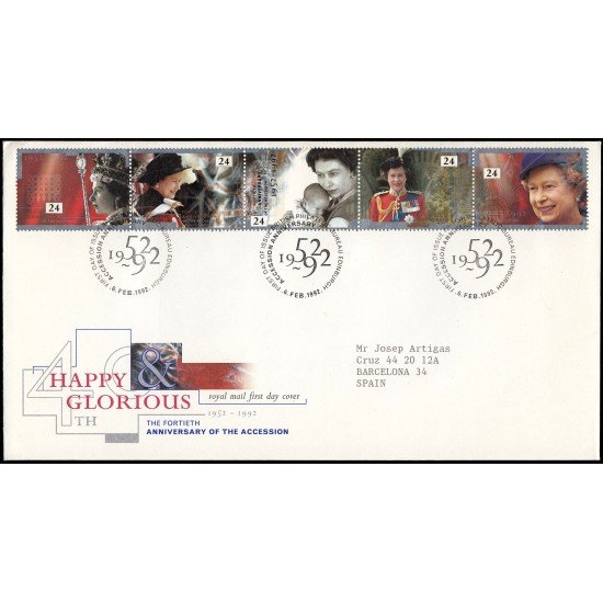 Gran Bretaña 1606/10 1992 SPD FDC 40 Años Coronación S.M. la Reina Isabell II