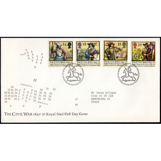Gran Bretaña 1624/27 1992 SPD FDC Primera Batalla Guerra Civil Sobre primer día Gran Bretaña 1624/27 1992 SPD FDC Primera Batalla Guerra Civil Sobre primer día