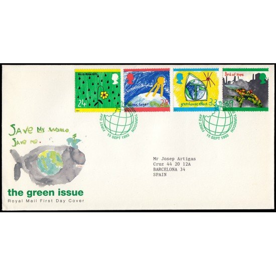 Gran Bretaña 1633/36 1992 SPD FDC Emisión Verde Sobre primer día Gran Bretaña 1633/36 1992 SPD FDC Emisión Verde Sobre primer día
