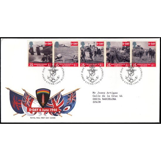 Gran Bretaña 1762/66 1994 SPD FDC 50 Años Desembarco de Normandía Sobre primer día Gran Bretaña 1762/66 1994 SPD FDC 50 Años Desembarco de Normandía Sobre primer día