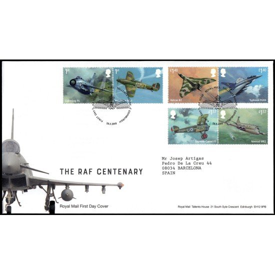 Gran Bretaña 4584/89 2018 SPD FDC Centenario de la RAF Sobre primer día Tallents House