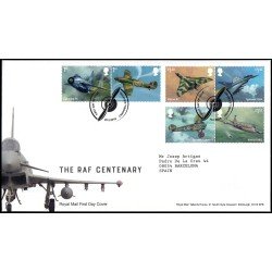 Gran Bretaña 4584/89 2018 SPD FDC Centenario de la RAF Sobre primer día Cranwell Sleaford Gran Bretaña 4584/89 2018 SPD FDC Centenario de la RAF Sobre primer día Cranwell Sleaford
