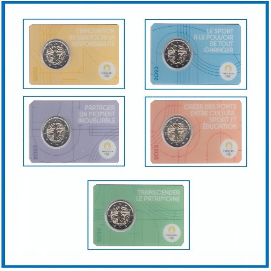 Francia France 2023 Cartera Oficial Set 5 Coin Card 2 € euros conm. JJ OO París 3a