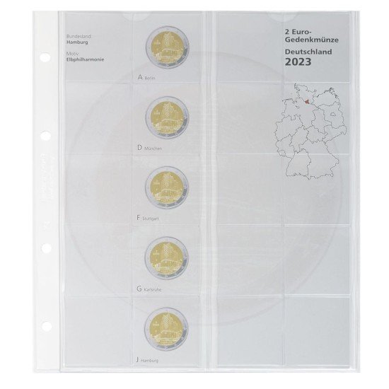 Hojas de Sellos Lindner 1114-1 Austria 2023 Formulario preimpreso en quilates para monedas de 2 euros
