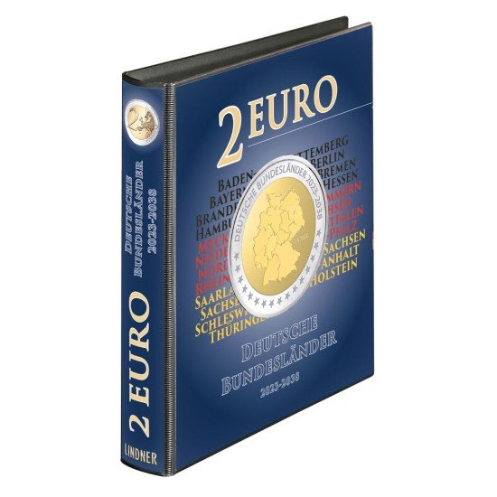 Lindner 1114R Carpeta de anillas con motivo de quilates de 2 euros de los estados federales Alemanes 2023-2038, vacío Lindner 1114R Carpeta de anillas con motivo de quilates de 2 euros de los estados federales Alemanes 2023-2038, vacío