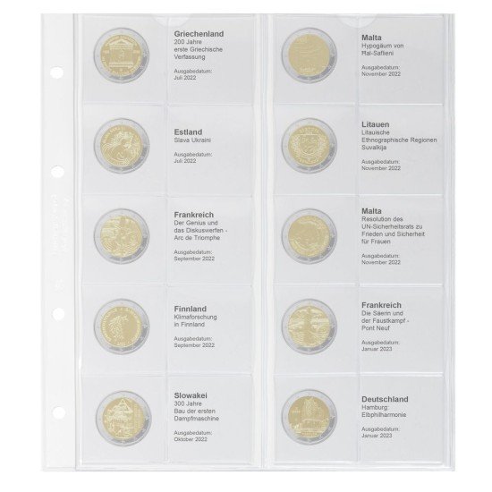 Lindner 1118-36 Hojas monedas conmemorativas 2 Euros Grecia 2022 - Alemania 2023