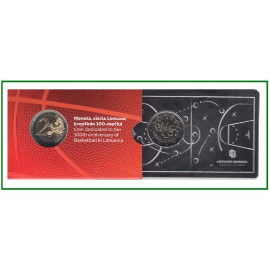 Lituania 2022 Cartera Oficial Coin Card Moneda 2 € conm Baloncesto