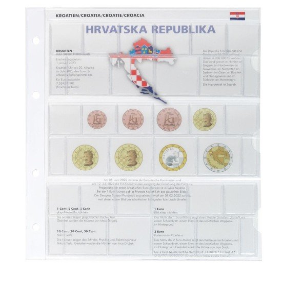 Lindner 1109-23 Hoja pre-impresa karat EURO para series de monedas de curso: NUEVOS PAÍSES DEL EURO: Croacia Lindner 1109-23 Hoja pre-impresa karat EURO para series de monedas de curso: NUEVOS PAÍSES DEL EURO: Croacia