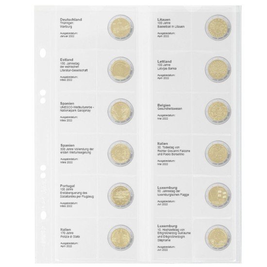 Lindner MU2E29 Hojas individuales pre-impresas para monedas de 2 Euros
