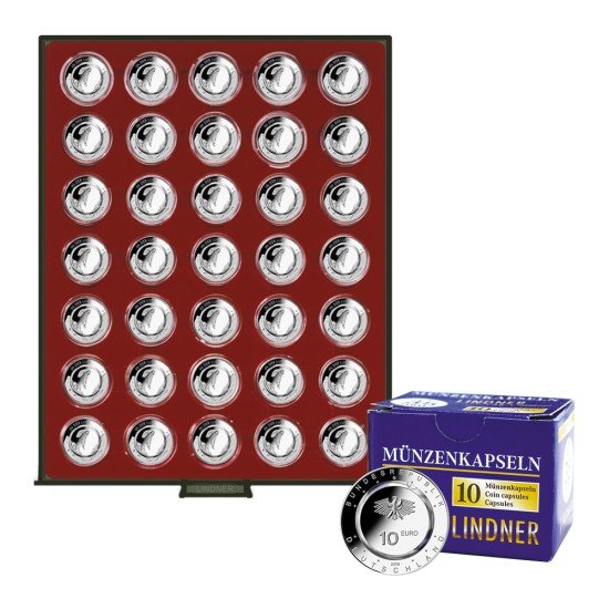 Lindner 2225-10EK Bandeja para monedas STANDARD (estándar) por 35 piezas de monedas de coleccionista alemanas encapsuladas de 10 piezas con anillo de polímero