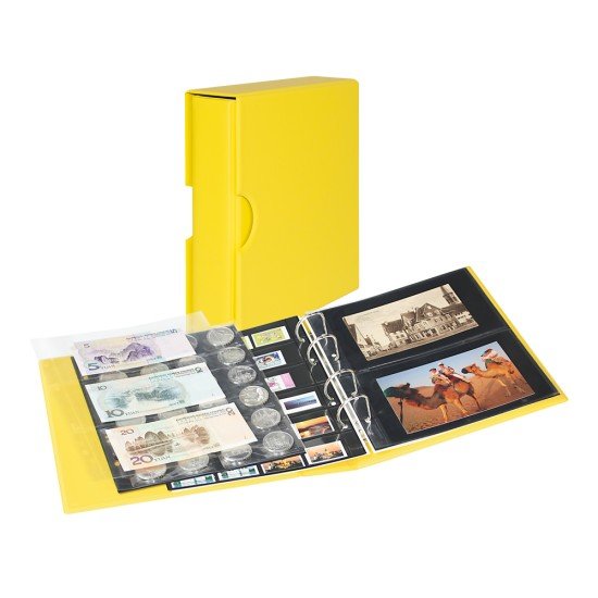 Lindner S3542PK-9 Tapa de anillos PUBLICA M COLOR con 10 hojas para cartas postales y estuche - Solino (amarillo) Lindner S3542PK-9 Tapa de anillos PUBLICA M COLOR con 10 hojas para cartas postales y estuche - Solino (amarillo)