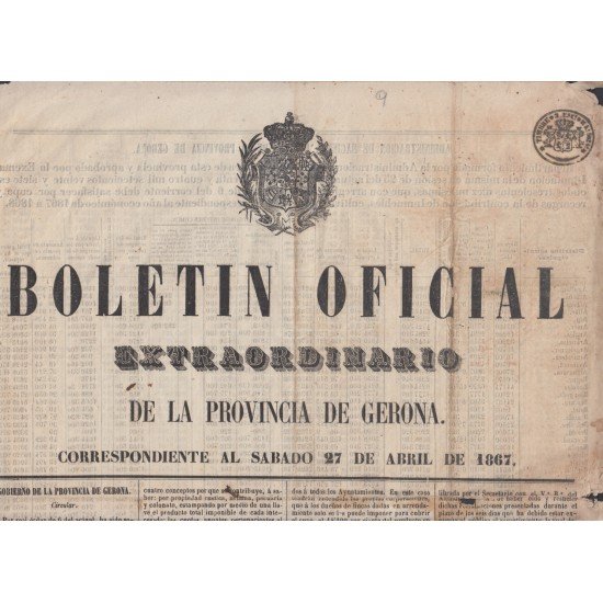 España Spain Timbres de Periódicos P.10 1865 Boletin Oficial