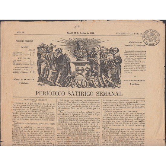 España Spain Timbres de Periódicos P.17 1871 Periódico Satirico Semanal