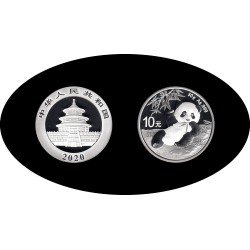 China 1 OZ onza 2020 Oso Panda 10 yens Plata Ag