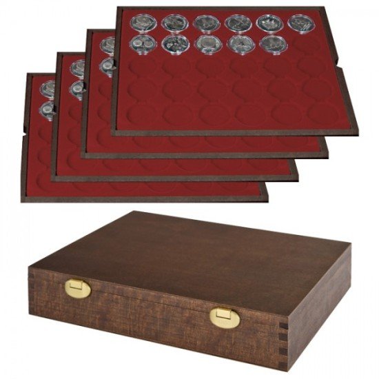 Lindner S2494-9 Estuche CARUS de madera auténtica con 4 tableros para 120 monedas o cápsulas con un diámetro externo de 37 mm Lindner S2494-9 Estuche CARUS de madera auténtica con 4 tableros para 120 monedas o cápsulas con un diámetro externo de 37 mm